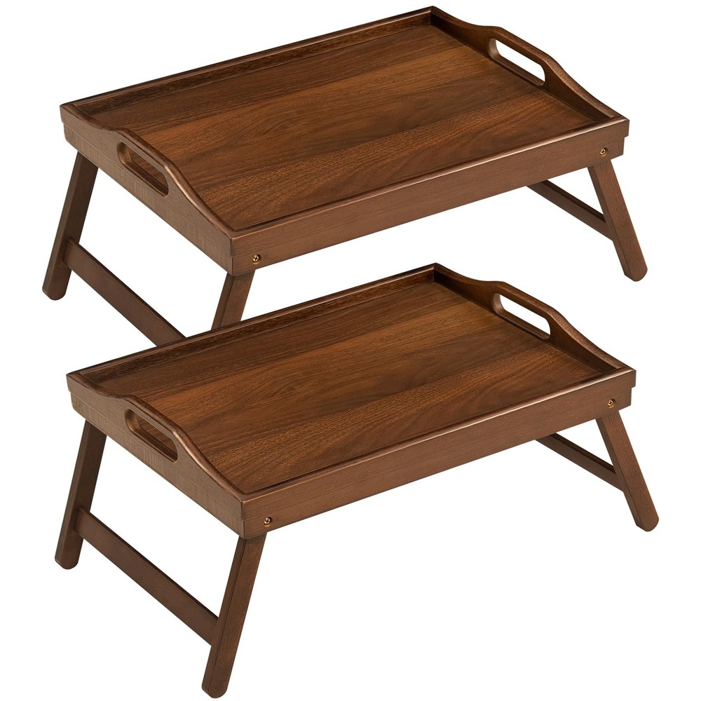 2 Pack Bed Tray Table Breakfast Trays Serving Bamboo Walnut 2