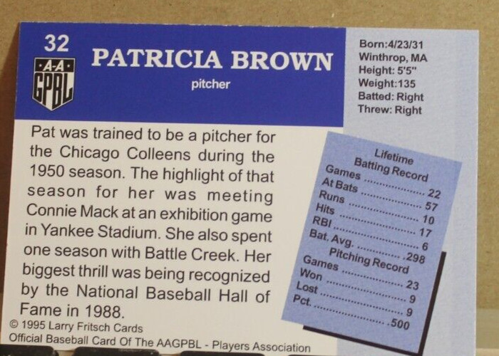 AAGPBL "PAT BROWN" SIGNED CARD #32