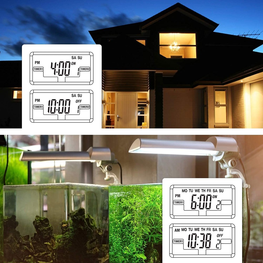 7 Day Heavy Duty Digital Programmable Timer 2Independently Plug-in Outlet Switch