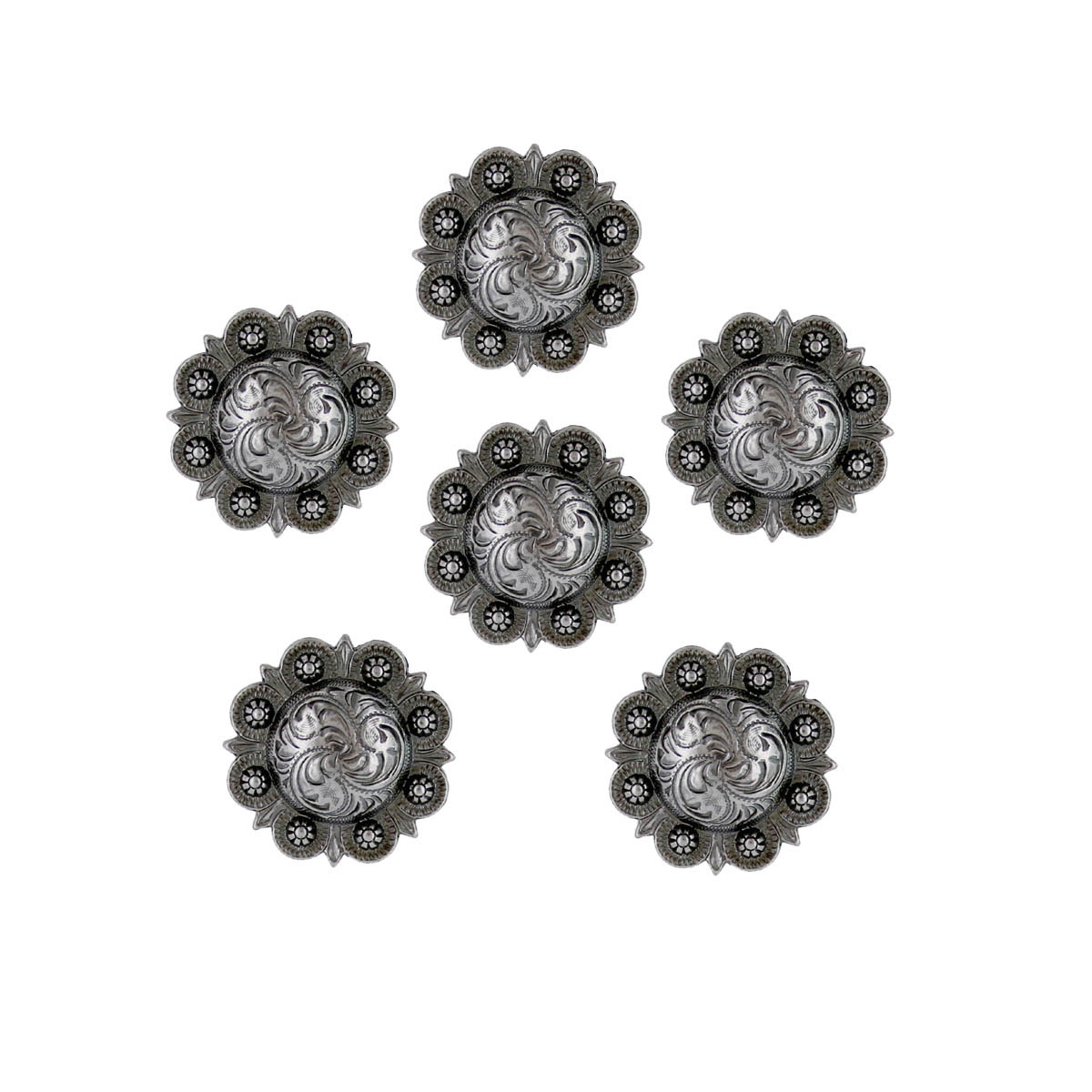 Set of 6 WESTERN SADDLE HORSE TACK ANTIQUE ENGRAVED BERRY CONCHOS screw back