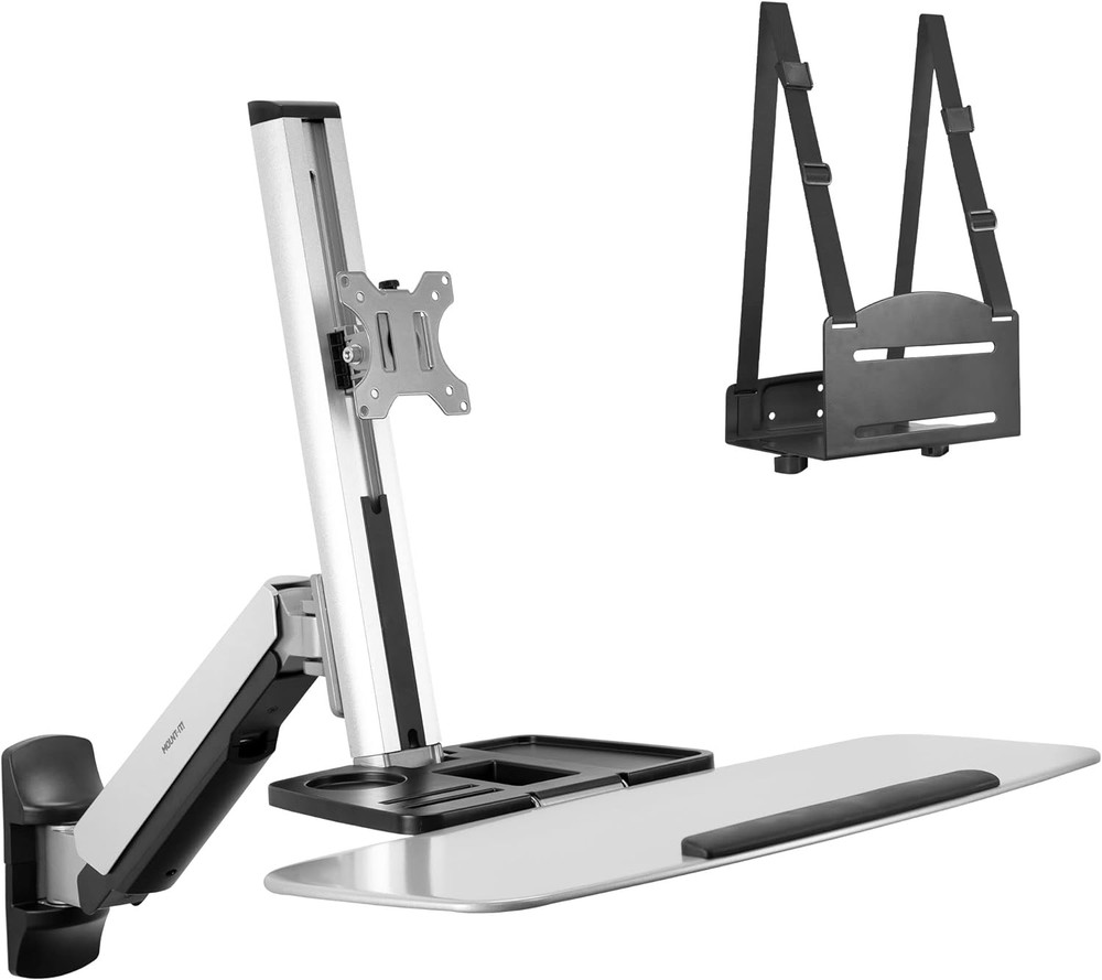 Sit Stand Wall Mount Workstation | Adjustable Height Stand up Computer Station w