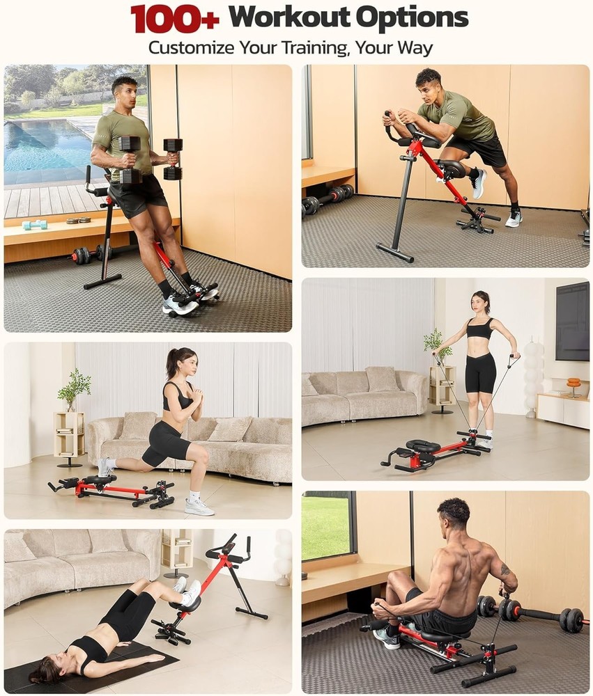 2-in-1 Ab & Rowing Machine - Foldable, 7-Length Adjustable, for Home Gym