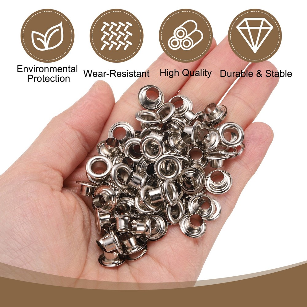 50Set Grommets Eyelets Kit 5mm Brass Eyelets with Washers, Silver