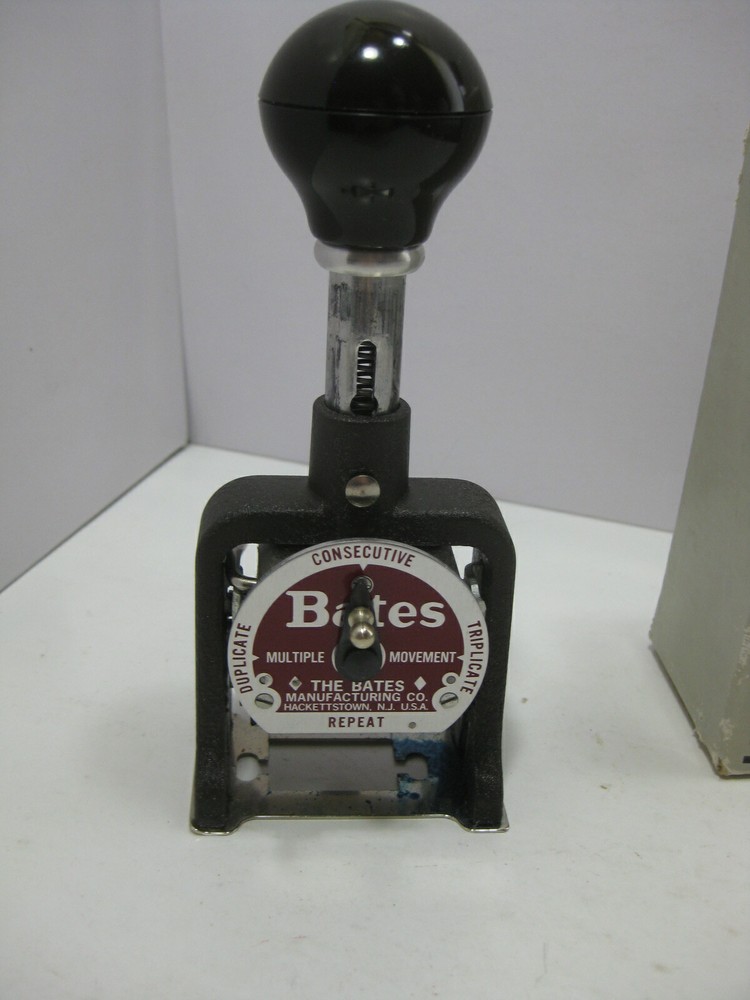 Vintage Bates Numbering Machine 6 Wheel Style E Multiple Movement w/Original Box