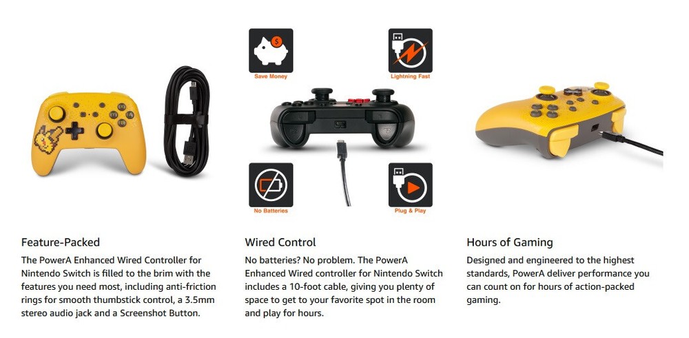 PowerA *OFFICIAL* Enhanced Wired Controller *PIXEL PIKACHU EDITION* (Switch) New