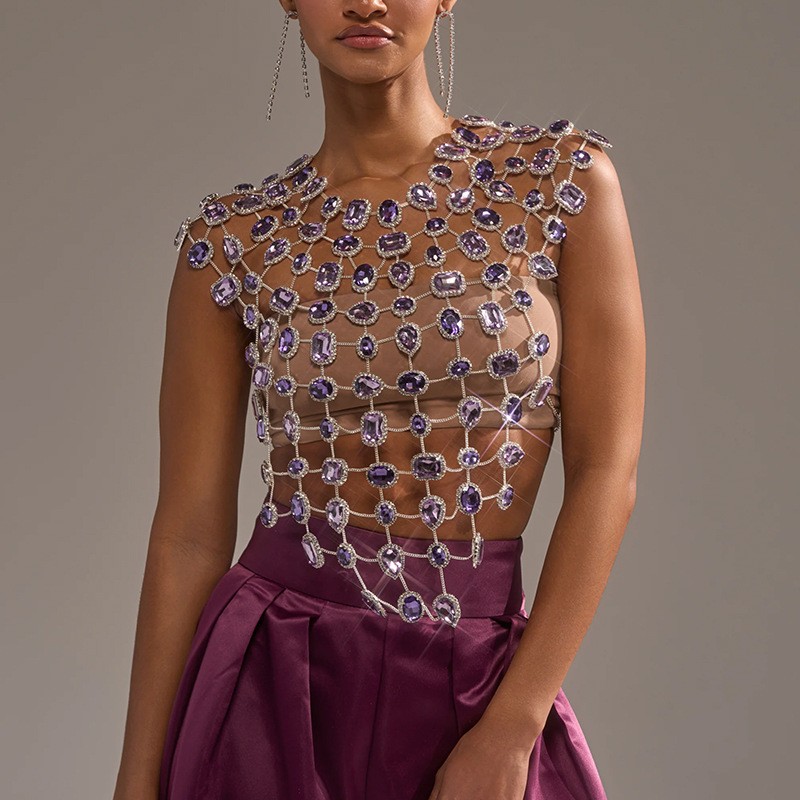 Hot Men Women Rhinestone Tops Sexy Chest Chain Luxury Club Show Body Chain Party