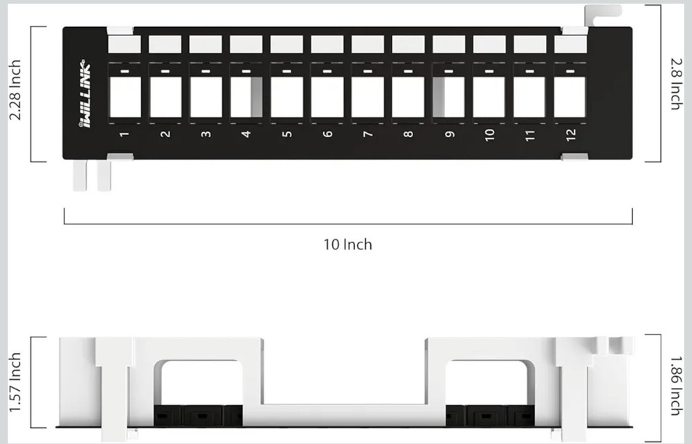 Blank 12-Port Keystone Patch Panel with 89D Wall Mount Bracket, Versatile Vertic