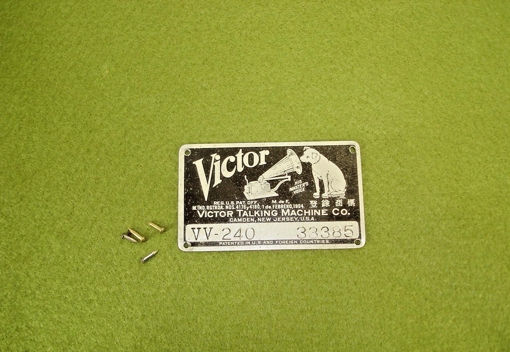 Victor Victrola Phonograph ID Plate - EX.