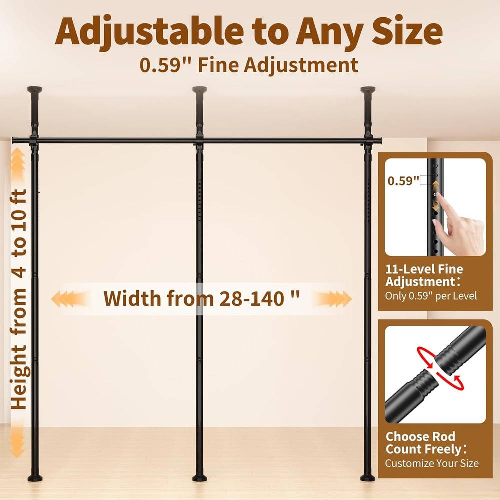 Adjustable Room Divider. 4-10Ft Height. No-Drill Privacy Wall Separator. Black