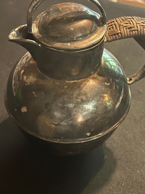 Vintage Silver Plated Tea Pot With Wicker Handle