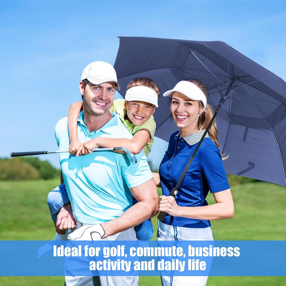 Large Automatic Open Golf Umbrella 62 Inch Double Canopy Rain Umbrella Windproof