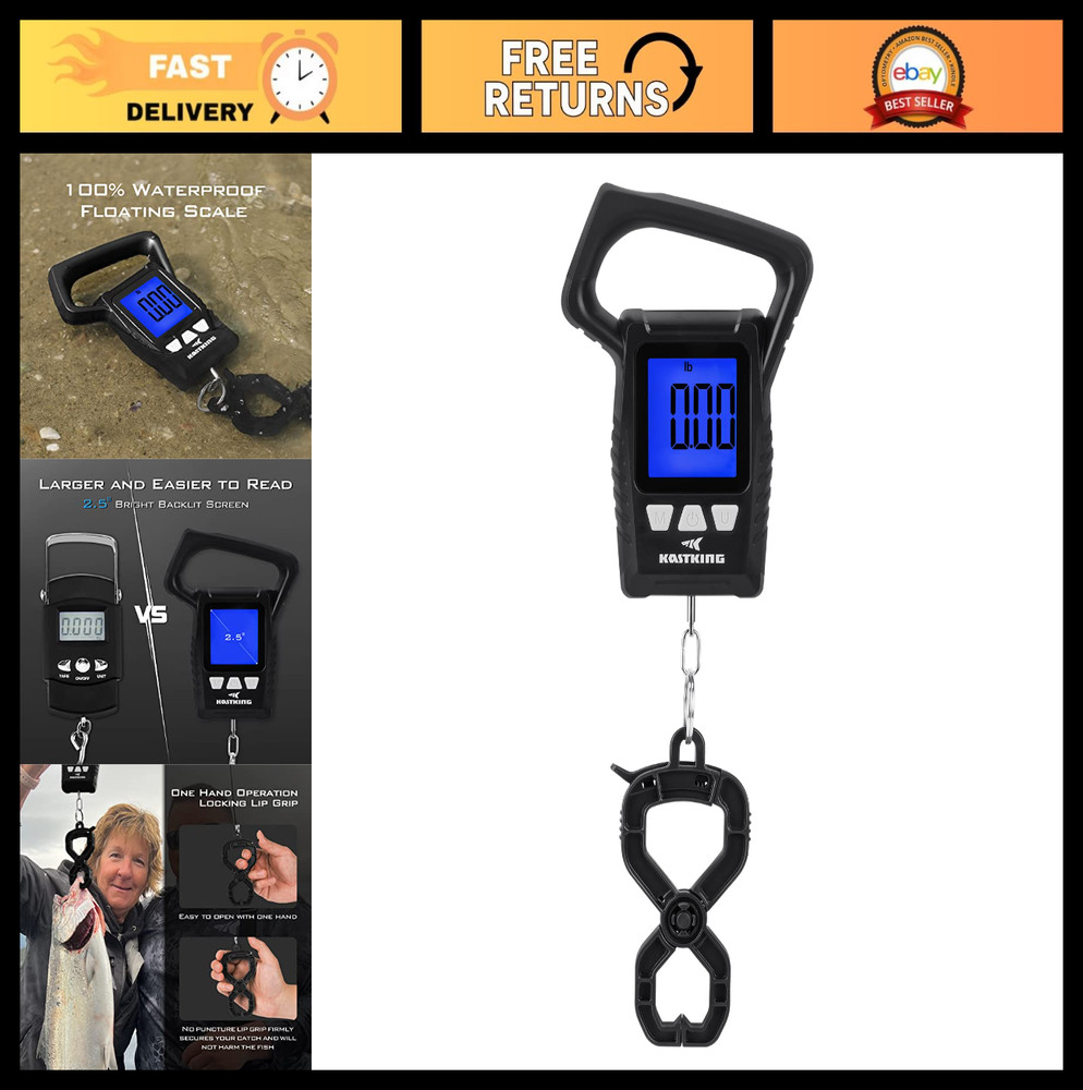 Floating Waterproof Digital Fish Scale, 110lb Capacity, Large LCD Display, Multi
