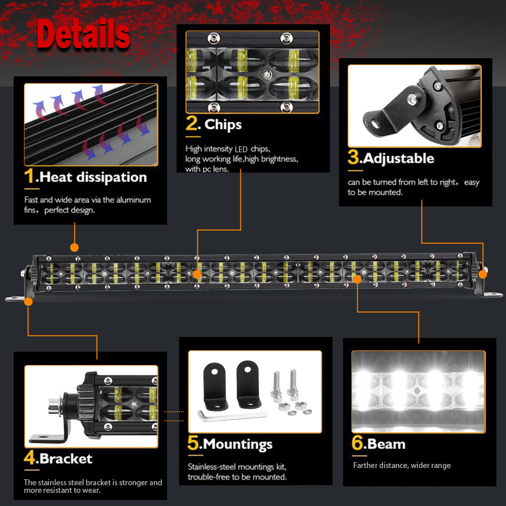 Fit Can-am Defender HD8/HD9/HD10 Roof 52"+8" LED Light Bar Wire+3" Cube Pods Kit