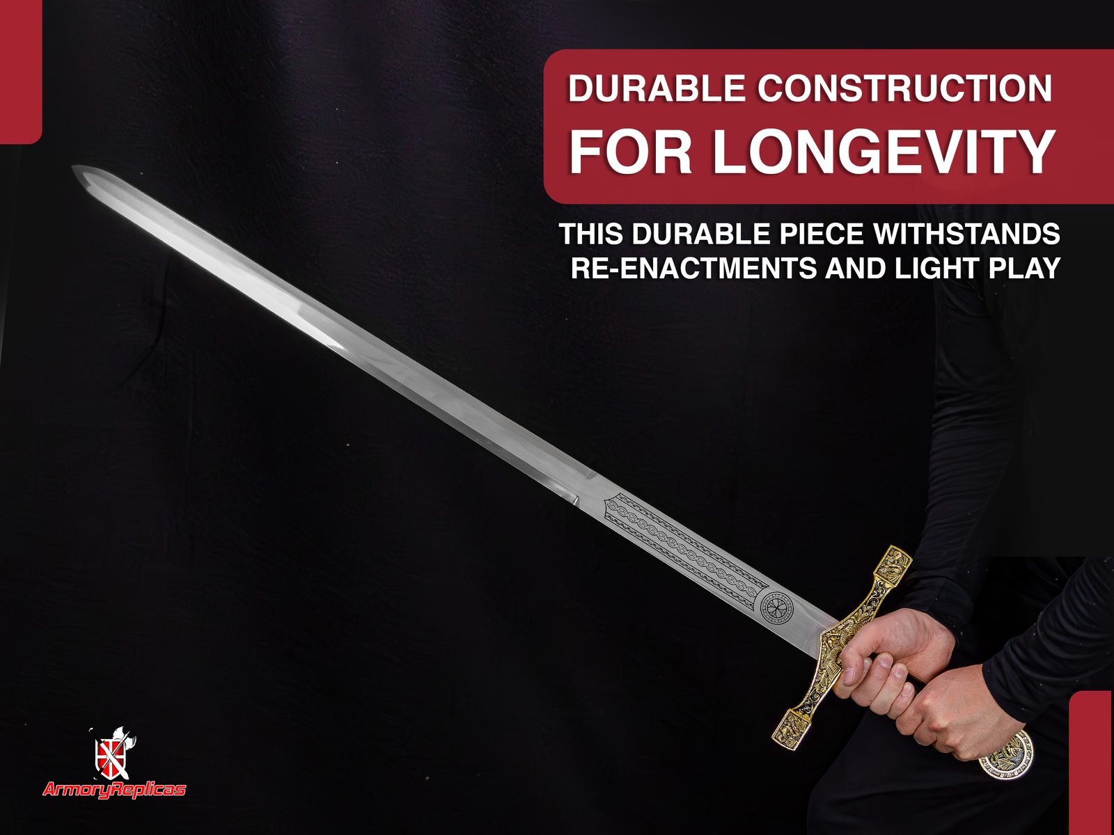 King Arthur Excalibur Longsword - Replica Medieval Knights Sword Gold-Anodized
