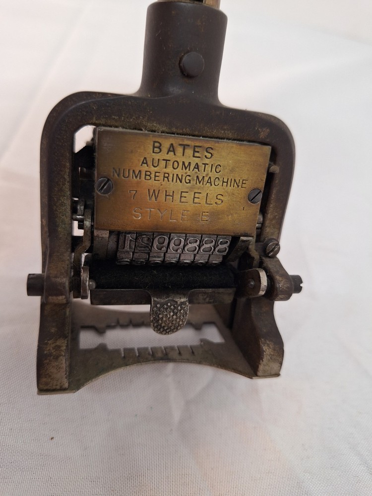 Vintage Bates Automatic Numbering Machine with Wheels Stamper