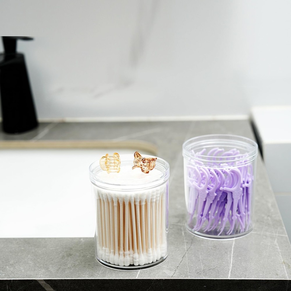 SheeChung 2-Pack Stackable Clear Qtip Holder - 10oz Crystal Apothecary Jars w...