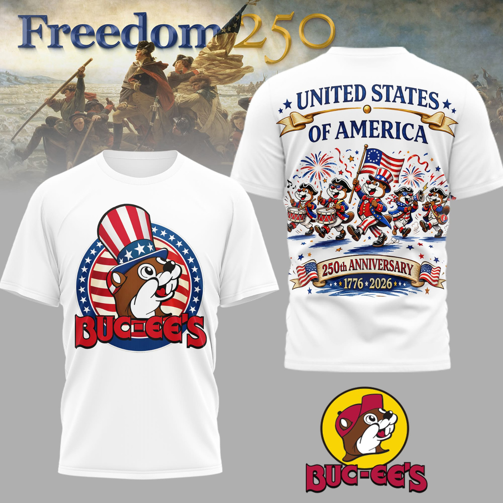 Buc-ees 250th Anniversary America, 250th years of Freedom - All Over Shirt, V01