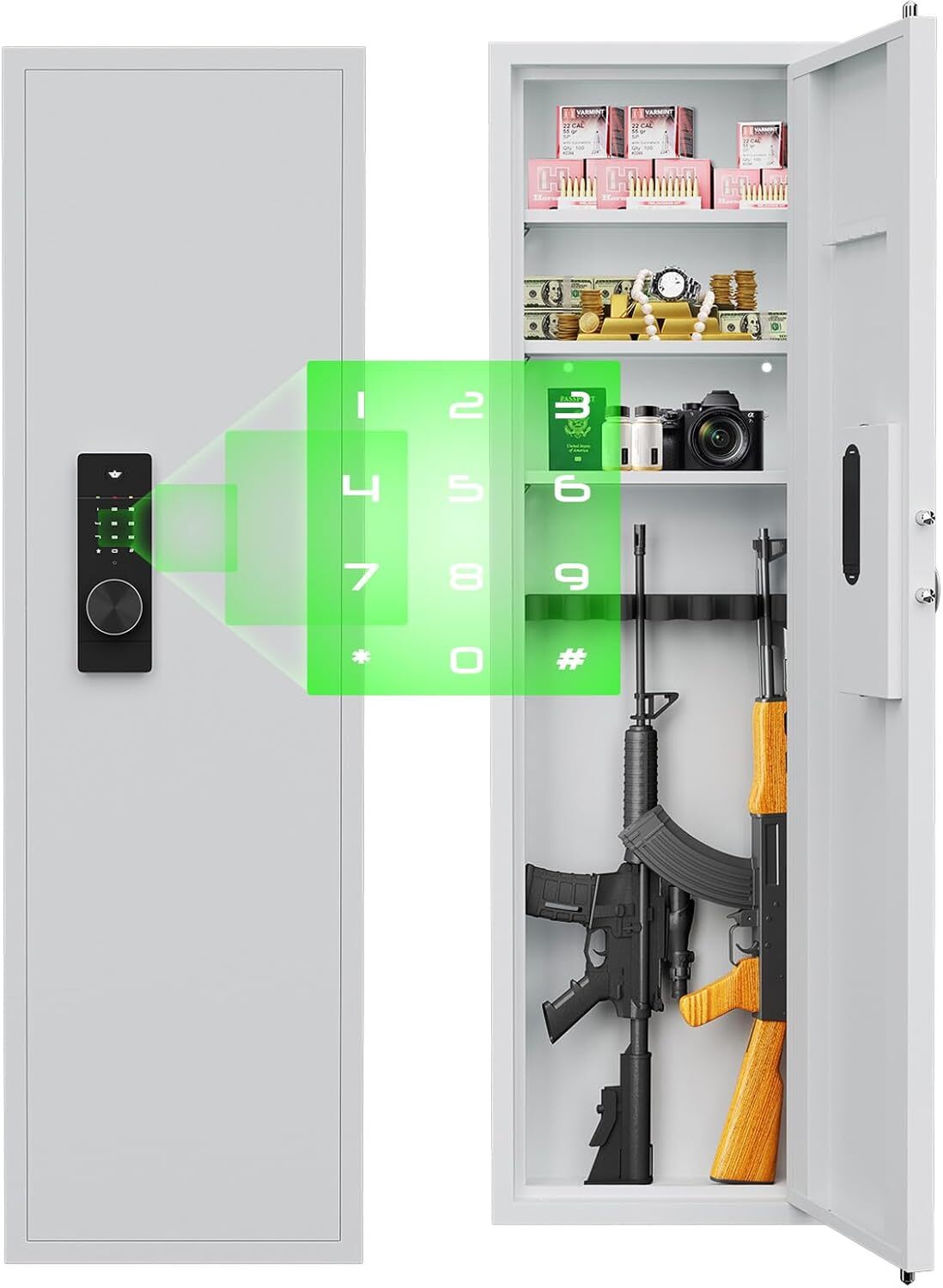 53"Fingerprint In-Wall Safe for Rifles w/Adjustable Shelves,Hidden Wall Gun Safe