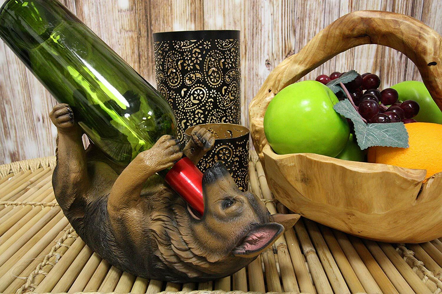 Ebros Lifelike Purebreed Pedigree Canine German Shepherd Dog Wine Bottle Holder