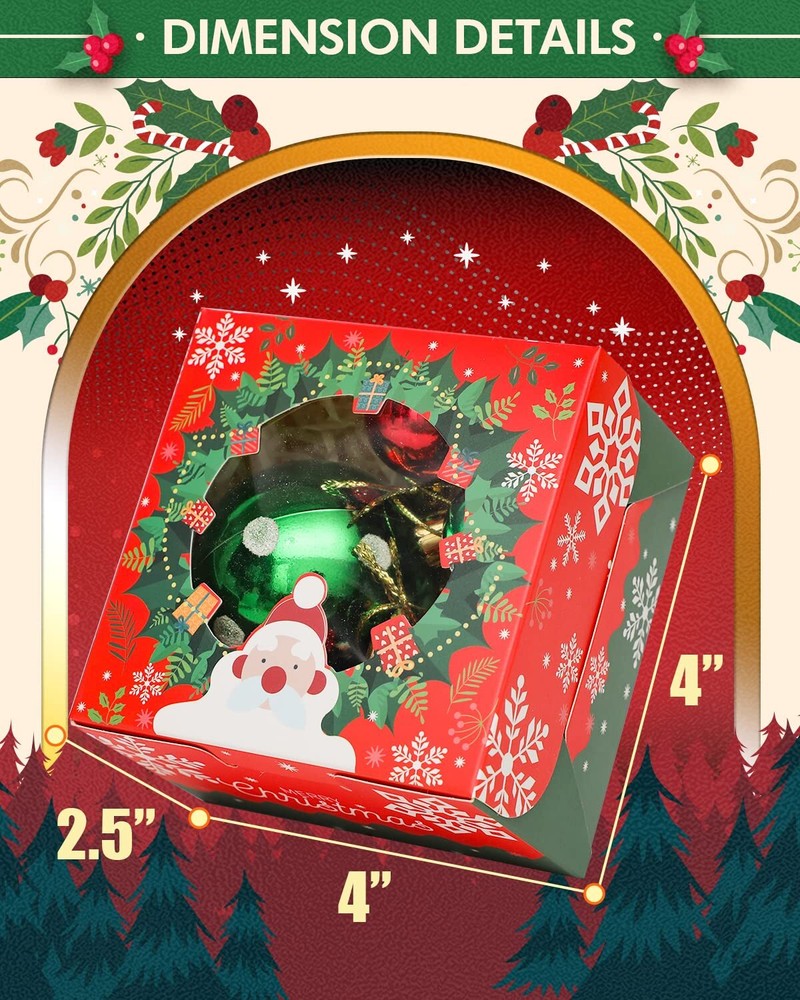 Christmas Bakery Boxes with Window 52pcs 4x4x2.5 Mini Cookie Boxes Macaron Bo...