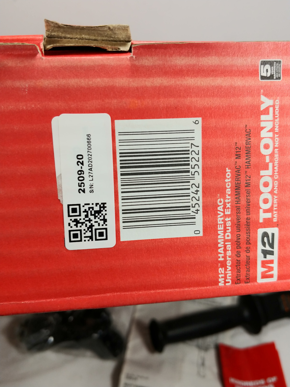 Milwaukee Tool 2509-20 M12 Hammervac Universal Dust Extractor (Tool Only)