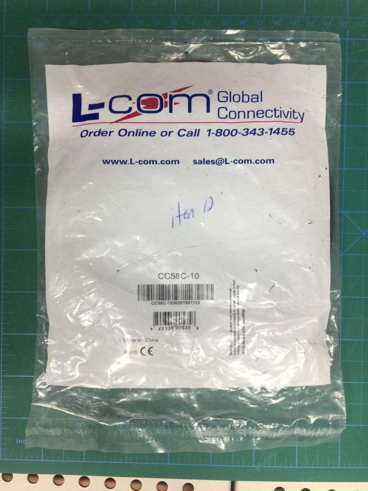 L-COM coax 10ft BNC 50 Ohm cable L COM CC58C-10 / CC58C10