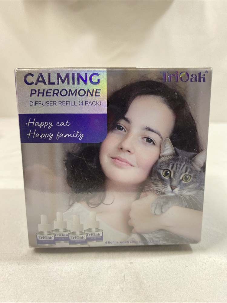 TriOak Cat Calming Diffuser 2 in 1 Anxiety Relief Pheromone Refills 4 Pack NEW