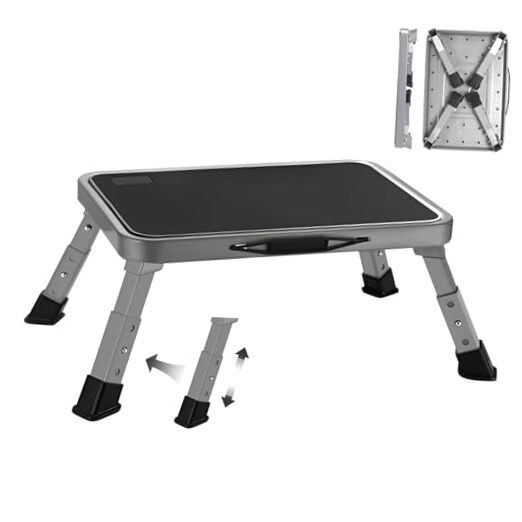 RV Step Stool Foldable 1-Step Ladder Sturdy Metal Stable Step Stool 3-Level