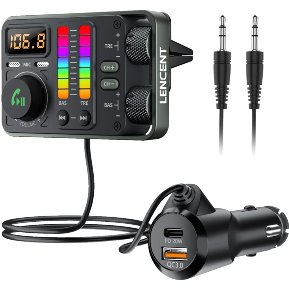 Advanced Bluetooth 5.3 FM Transmitter with Dual USB Charger & Noise Cancellation