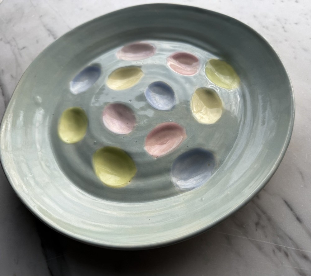 9.5” Deviled Egg Serving Dish, Handmade Pottery, Pastel Colors, Spring, Easter