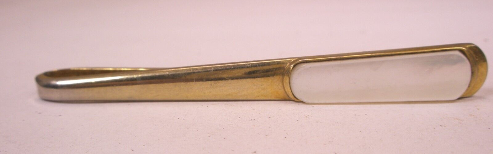 2-3/8" White Mother of Pearl Thin Tapered Design Vintage Tie Bar Clip