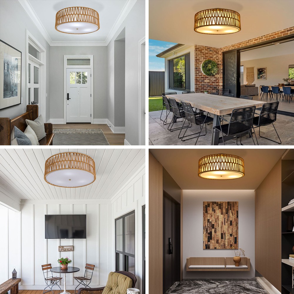 17.7" Semi Flush Mount Ceiling Light 3-Light Large Boho Flush Mount Ceiling Ligh