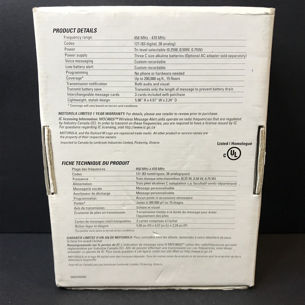 Motorola MOC4603i Wireless Message Alert Unit Radio Help Request Button