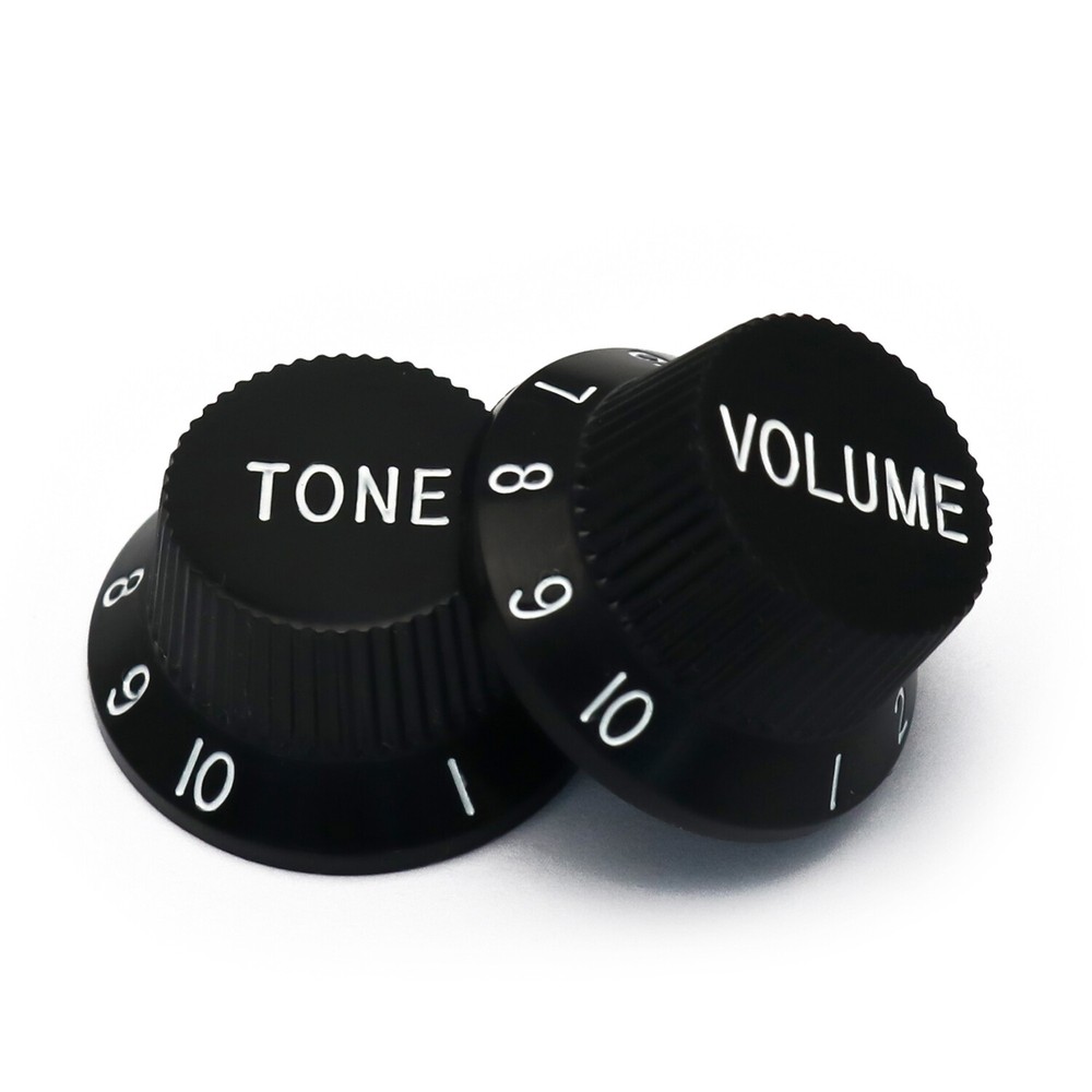 Metallor Black Guitar Knobs for Stratocaster/Strat - 2 Tone, 1 Volume, 2 Sets