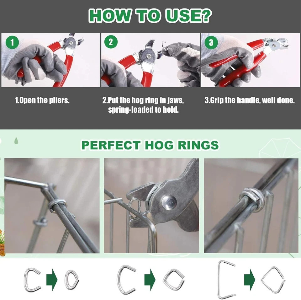 Keadic Angled Head Hog Ring Pliers & 360 Pieces Galvanized Hog Rings, Profession