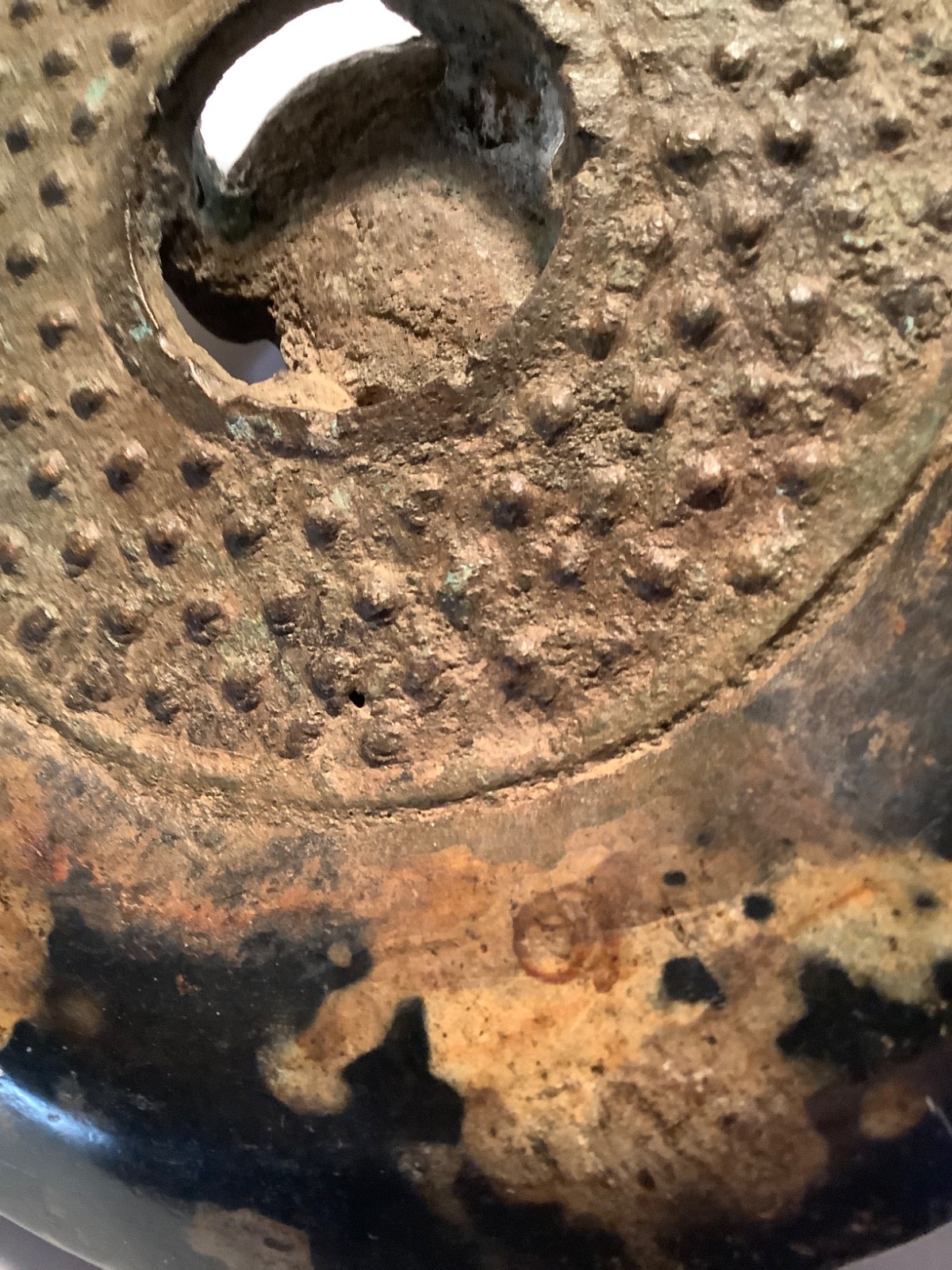 VERY OLD MING ? CHINESE ARTIFACT INCENSE CENSER LID BRONZE FROG JASPER STONE BI