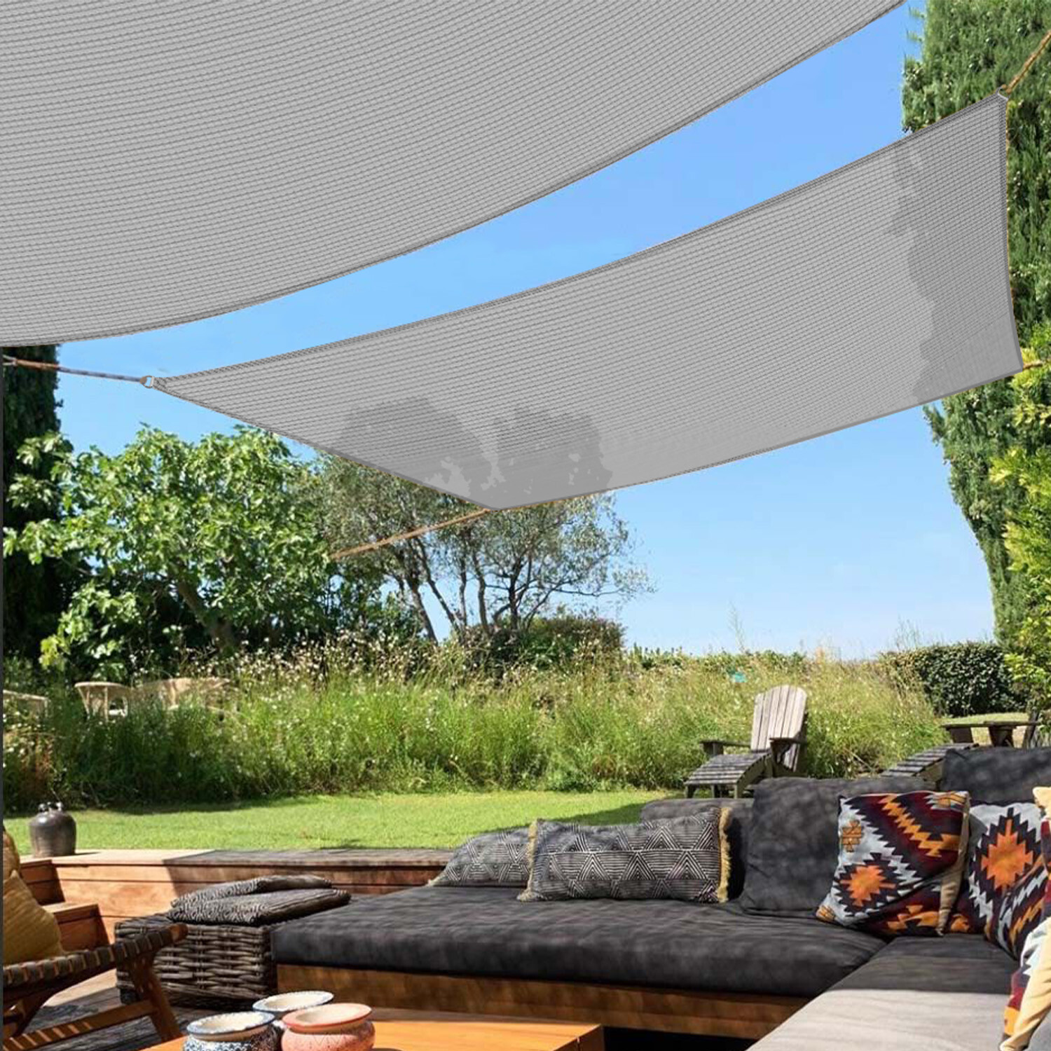 Sun Shade Sail Gray Rectangle Canopy Awning Cover Outdoor Yard Patio Garden Pool