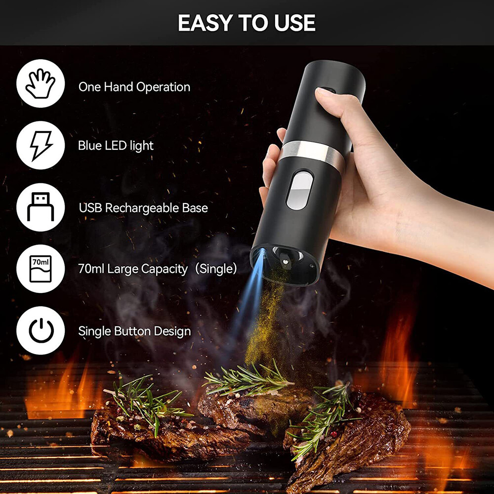 2PCS Electric Salt and Pepper Grinder Set Automatic Grinder w/ Rechargeable Base