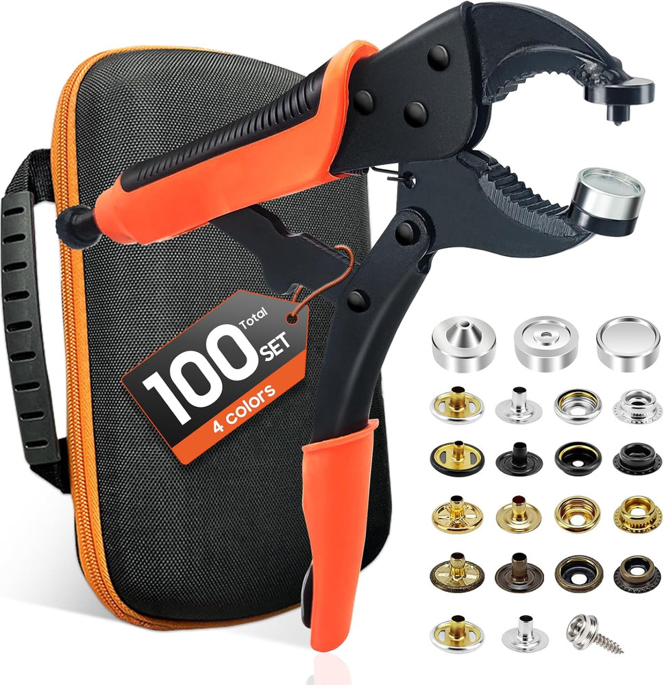 Heavy Duty Snap Fastener Tool Kit, Punching Function, Snap Button Tool with Adju