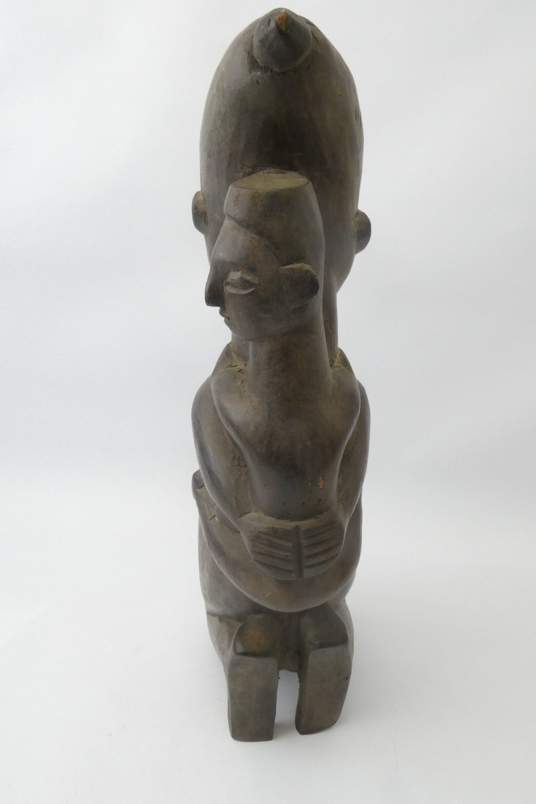 African Carved Wood Fertility Figure Mother & Child Sculpture 15.75"