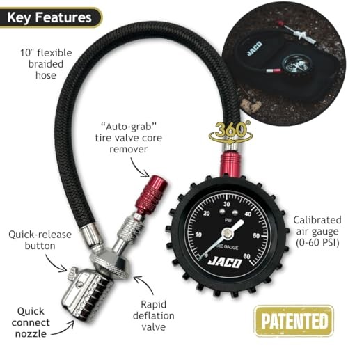 JACO Lightning RX4 Tire Deflator with Gauge | Rapid Quick-Connect Off Road...