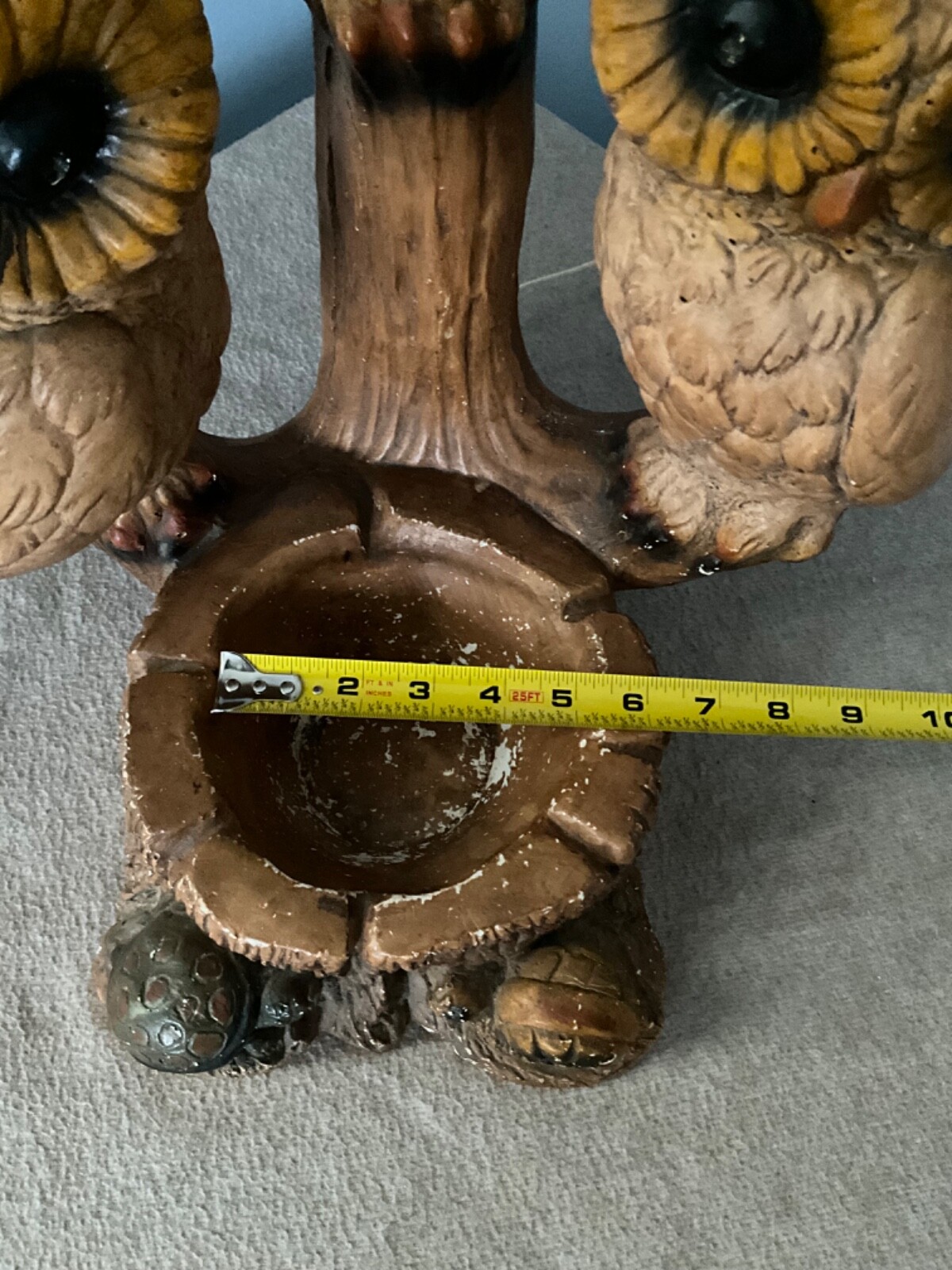 Old Vintage three Owls cabin Table Lamp 2’ tall with ashtray chalkware working