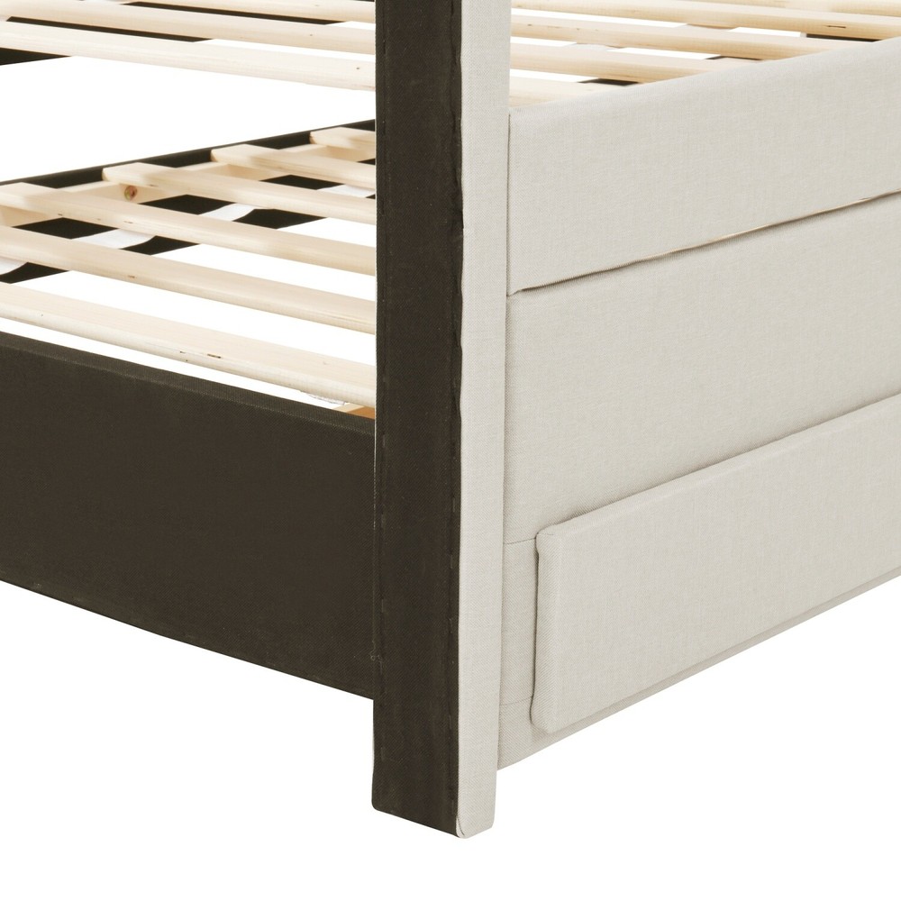 Full Size Bed Frame Upholstered Platform Bed w/ Pull Out Trundle & 3 Drawers