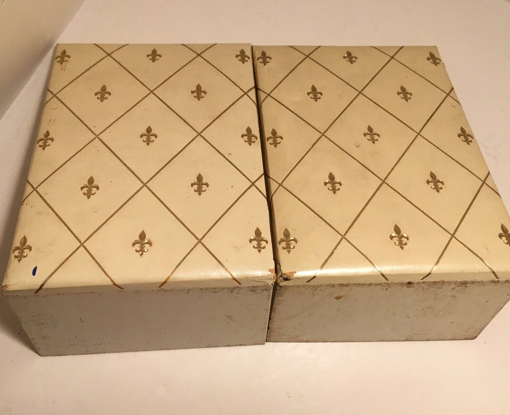 Vintage Bookends Set Fleur de Lis French Pattern Rectangle Shape Mid Century