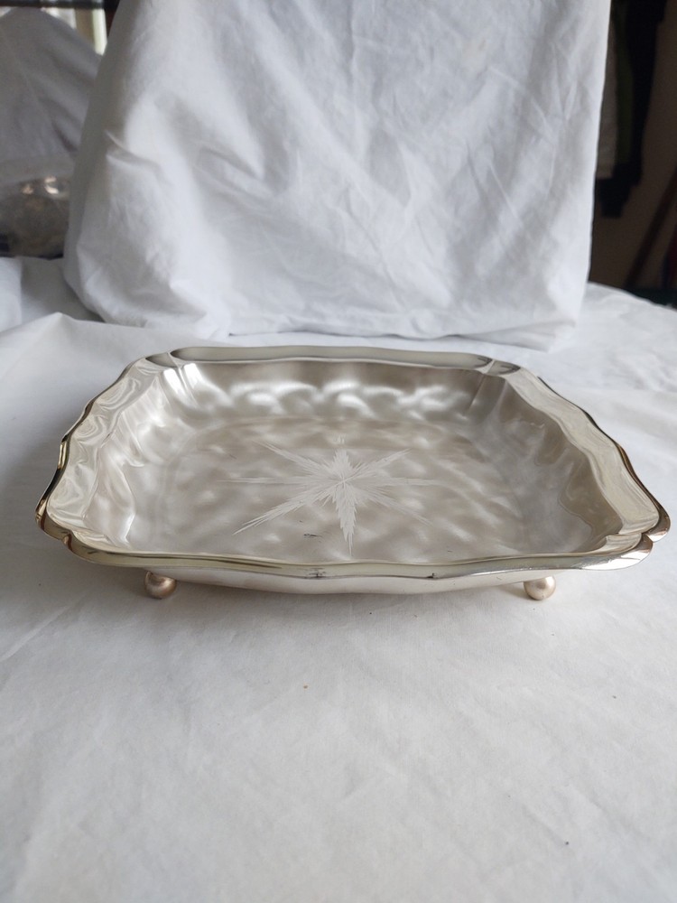 Vintage WMF IKORA Silver Plate Serving Dish Footed Starburst Pattern #6532 1972