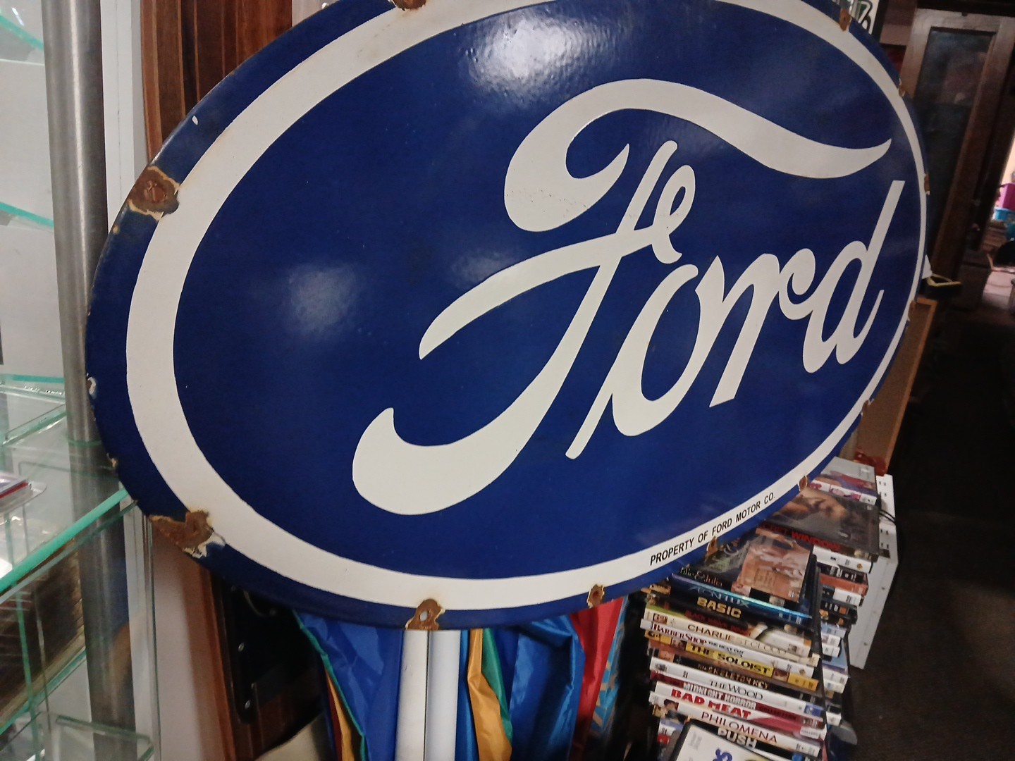 VINTAGE LARGE FORD PORCELAIN METAL SIGN 4FT CAR TRUCK AUTO DEALER SALES SERVICE