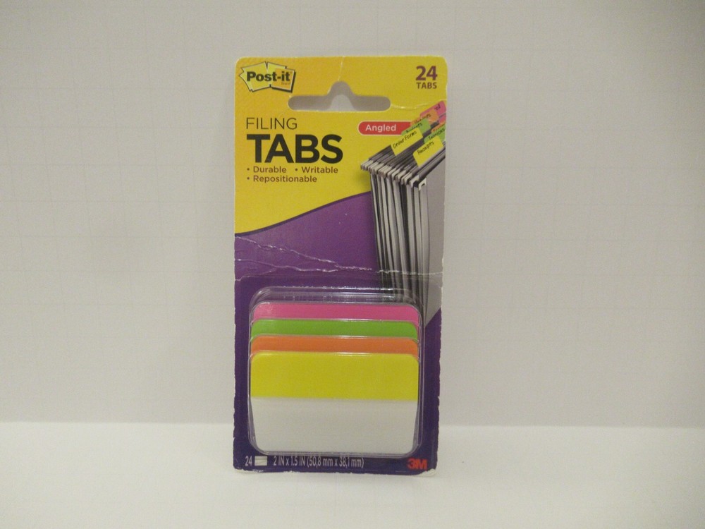 Post-it Filing Tabs - Angled - 2" x 1.5" - 24 Tabs - Assorted Colors
