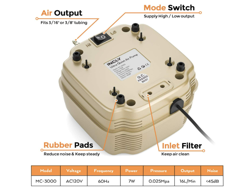 Commercial Air Pump Quiet Oxygen Pump for Aquarium Pond 4 Outlet Fish Tank Pump