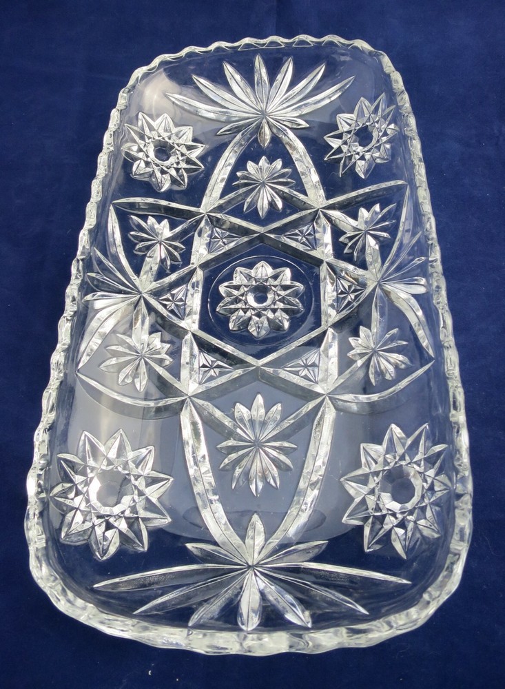 Anchor Hocking Rectangular Serving Dish Pressed Star Fan Design Prescut Glass