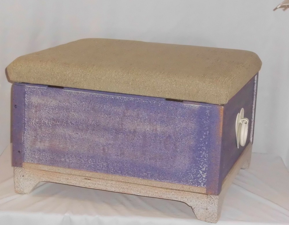Purple Cream Ottoman/ Storage Box ( Primitive)